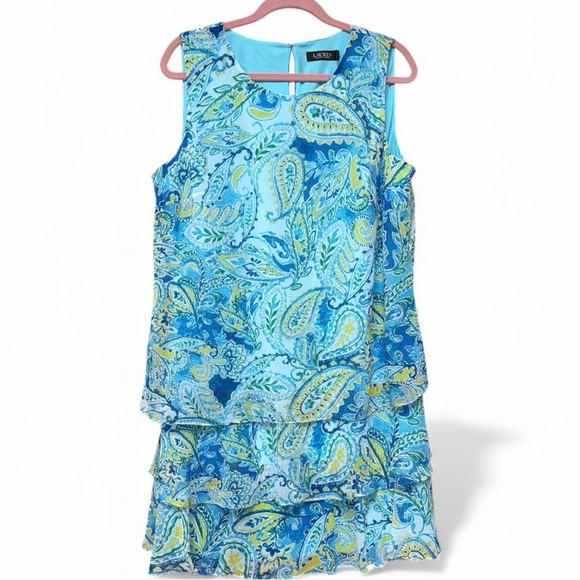 Lauren Ralph Lauren Floral Paisley Georgette Shift Dress Sheer Layers Lined New - Picture 3 of 7